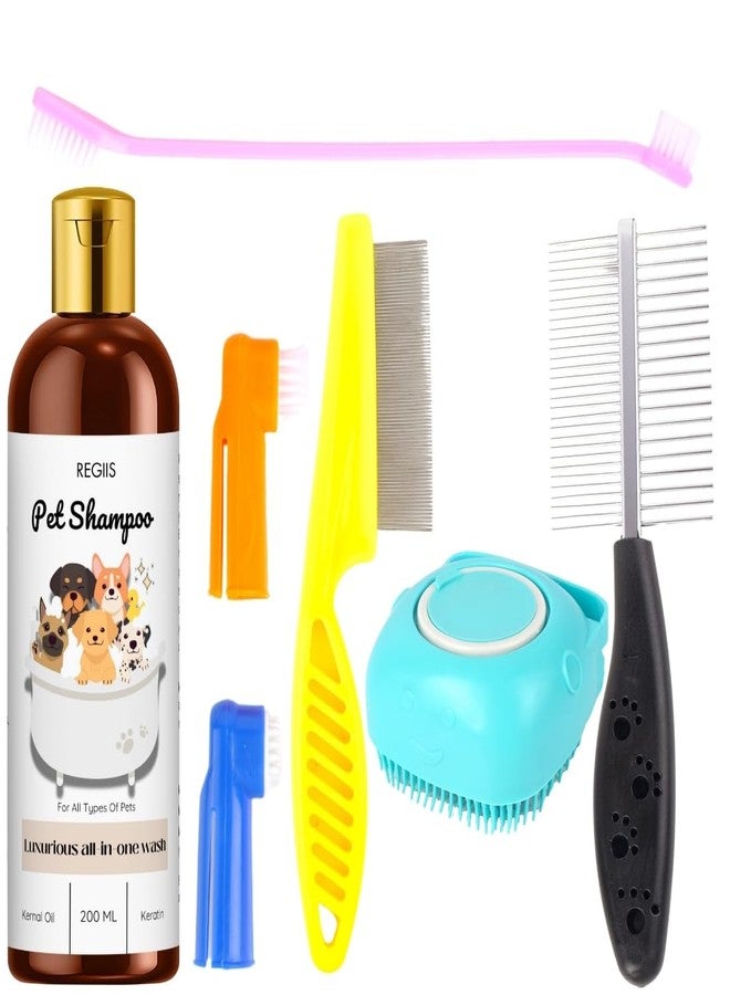 مجموعة ريجيس للعناية بالحيوانات الأليفة مع شامبو، مجموعة عناية بالكلاب مكونة من 7 قطع، تتضمن 200 مل من شامبو الحيوانات الأليفة، وأمشاط، وفرش لجميع أنواع الحيوانات الأليفة. - Image 1